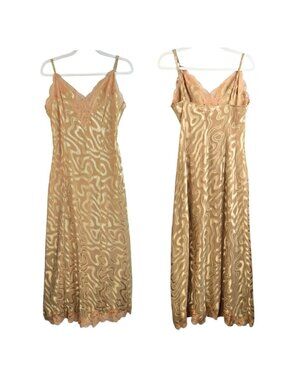 Vintage Victoria's Secret Maxi Slip Dress Lg Gold Yellow Sheer Lace Chiffon Gown